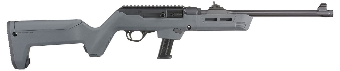 Ruger PC Carbine Ambidextrous controls / reversible charging-handle Model 19130; Stealth Gray Magpul PC Backpacker variant; right-side ejection not treated as true-left