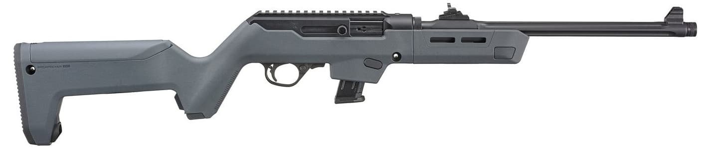 Ruger PC Carbine Ambidextrous controls / reversible charging-handle Model 19134; capacity-compliant Stealth Gray Magpul PC Backpacker variant; right-side ejection not treated as true-left