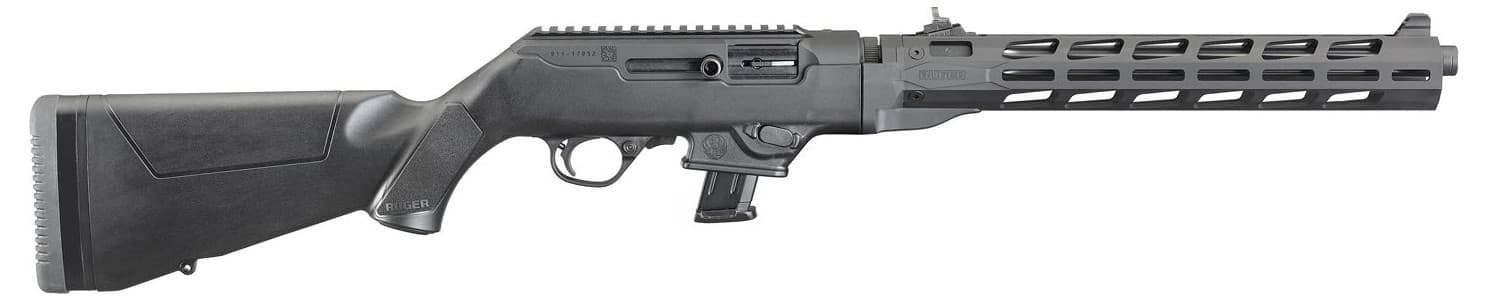 Ruger PC Carbine Ambidextrous controls / reversible charging-handle capacity-compliant free-float handguard Model 19116; right-side ejection not treated as true-left