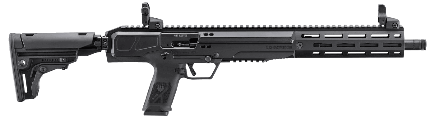 Ruger LC Carbine Ambidextrous controls / reversible charging-handle; right-side ejection not treated as true-left · 45 Auto