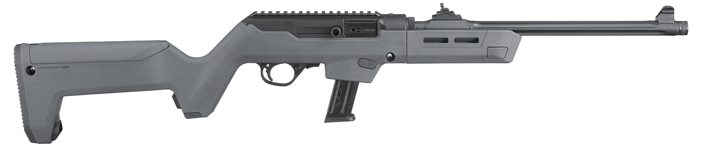 Ruger PC Carbine Ambidextrous controls / reversible charging-handle; Stealth Gray Magpul PC Backpacker variant; right-side ejection not treated as true-left · 9mm Luger