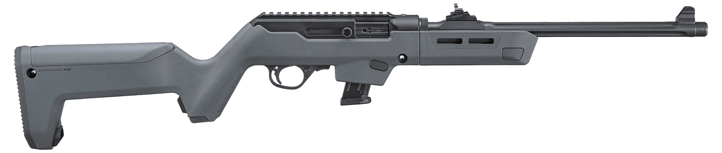 Ruger PC Carbine Ambidextrous controls / reversible charging-handle; 10-round Stealth Gray Magpul PC Backpacker variant; right-side ejection not treated as true-left · 9mm Luger