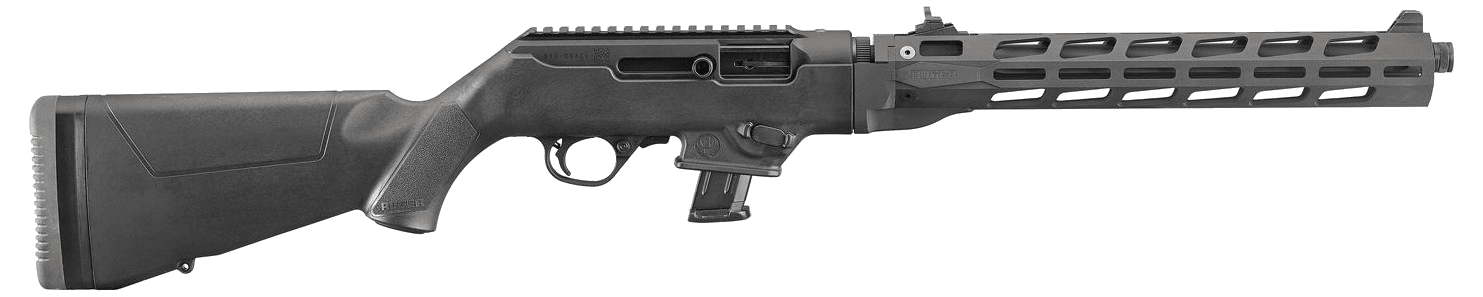 Ruger PC Carbine Ambidextrous controls / reversible charging-handle capacity-compliant threaded free-float handguard; right-side ejection not treated as true-left · 9mm Luger