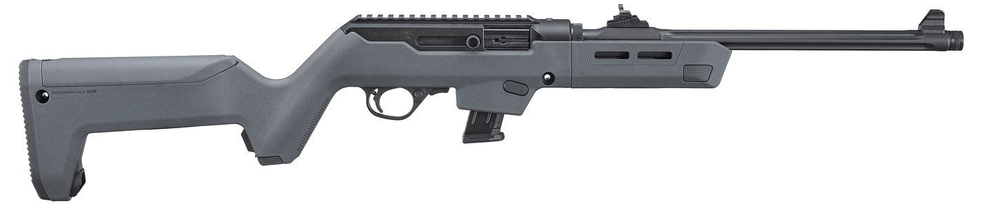 Ruger PC Carbine Ambidextrous controls / reversible charging-handle; capacity-compliant Stealth Gray Magpul PC Backpacker variant; right-side ejection not treated as true-left · 9mm Luger